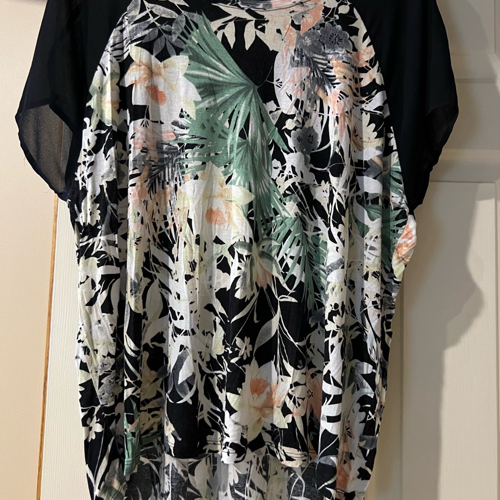 IJeans by Buffalo Black/Green/Pink Tropical Pattern Blouse XL